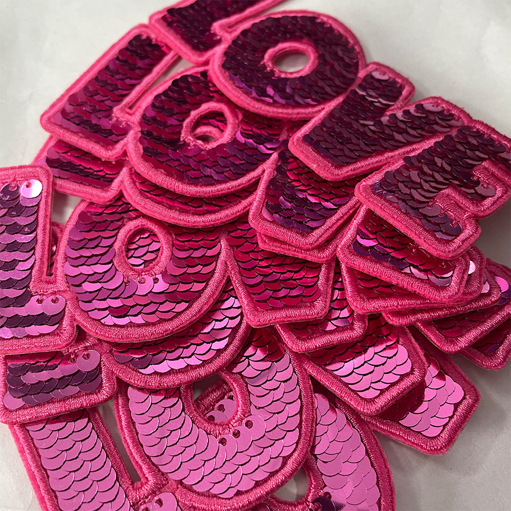 Wholesale LOVE Letter Sequin Embroidered Patch Pink Sparkle Iron On DIY Clothing Accessory