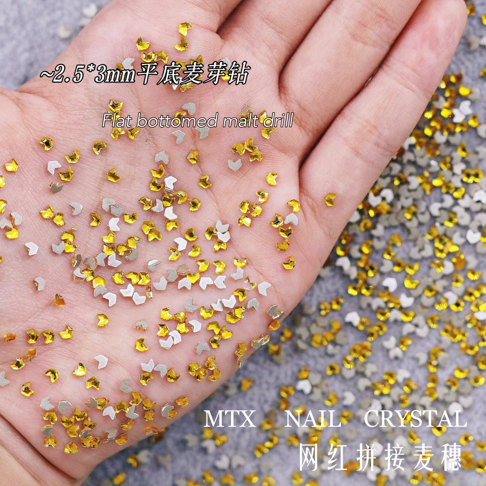 Wholesale 100pcs K9 Nail Art Wheat Germ Diamond Flat-bottomed Diamond Small Transparent White Wheat Ear Crystal Shaped Diamond Nail Art Accessories