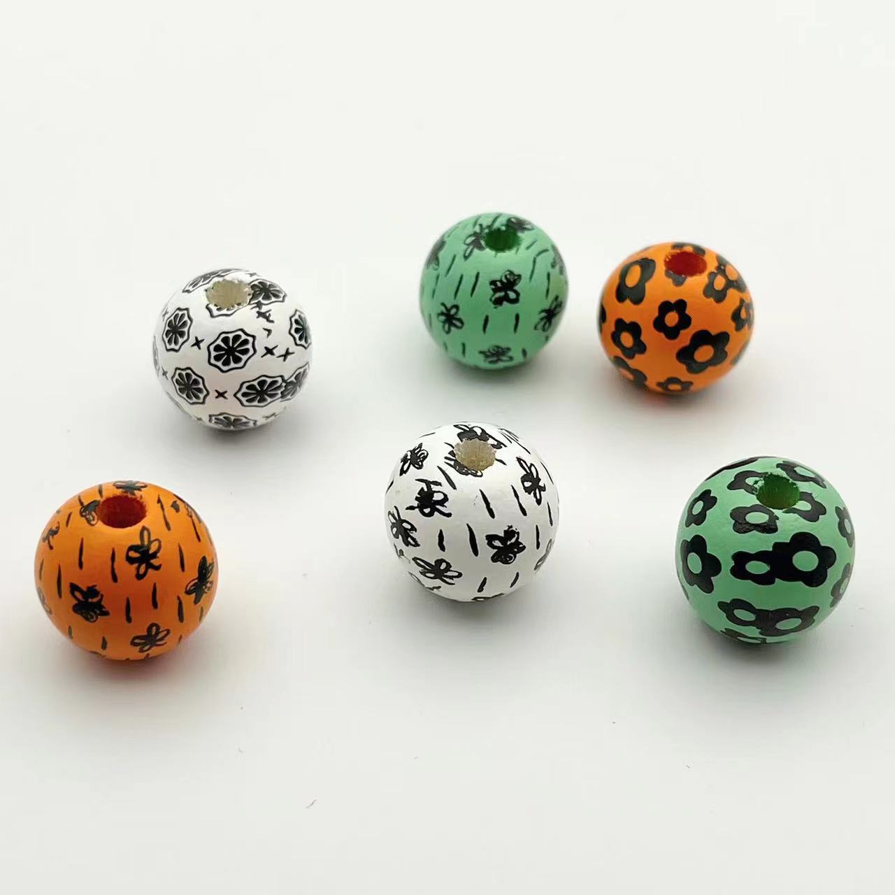 Wholesale 10pcs Flower Printed Wooden Beads
