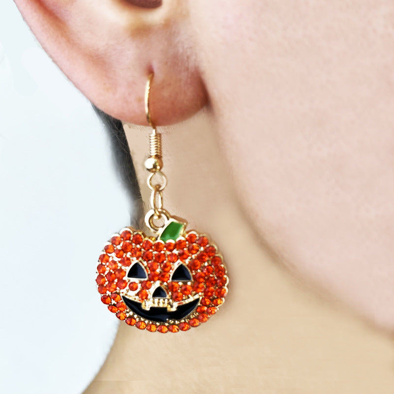 Wholesale 2 Pairs/pack Halloween Pumpkin Ghost Diamond Earrings