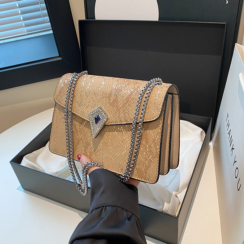 Wholesale Snake Pattern Fashion One-shoulder Crossbody Chain Small Square Bag