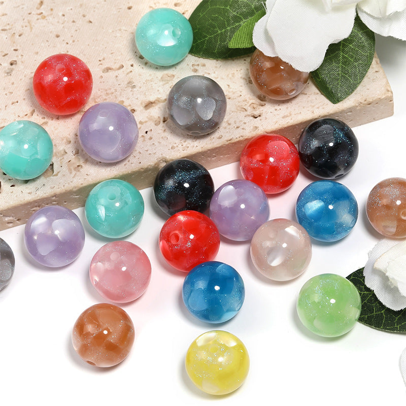 Wholesale 50pcs 16mm Fine Glitter Love Resin Round Beads Multi-color DIY Beaded Straight Hole Beads