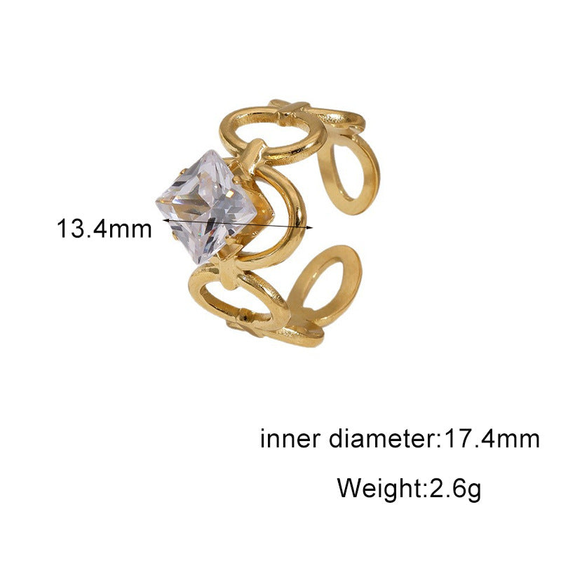 Wholesale Diamond-Set Titanium Steel Open Ring