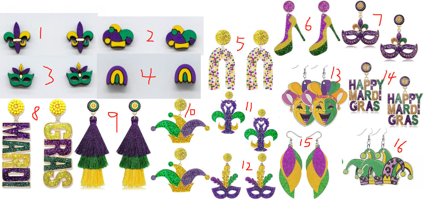 Wholesale New Carnival acrylic earrings shiny exaggerated mask earrings letter GRAS avocado earrings