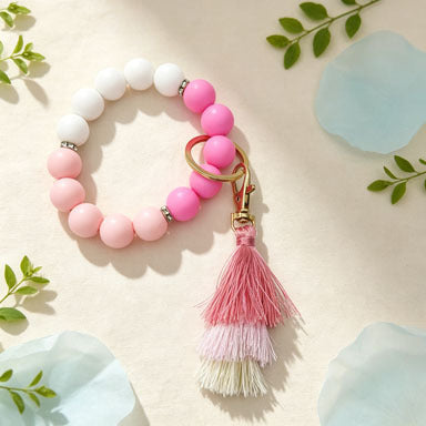 Wholesale Bohemian Silicone Bead Tassel Wrist Keychain Bracelet Everyday Fashion Accessory