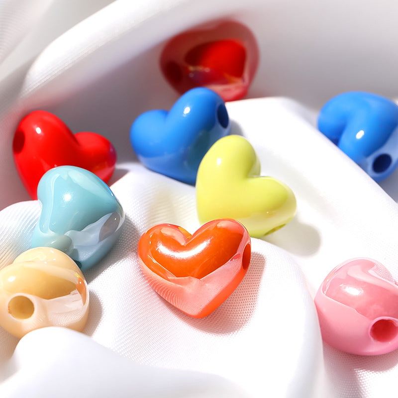 Wholesale 100pcs 13 * 15mm Bright Color Solid Color Love Beads Acrylic Large Hole Beads