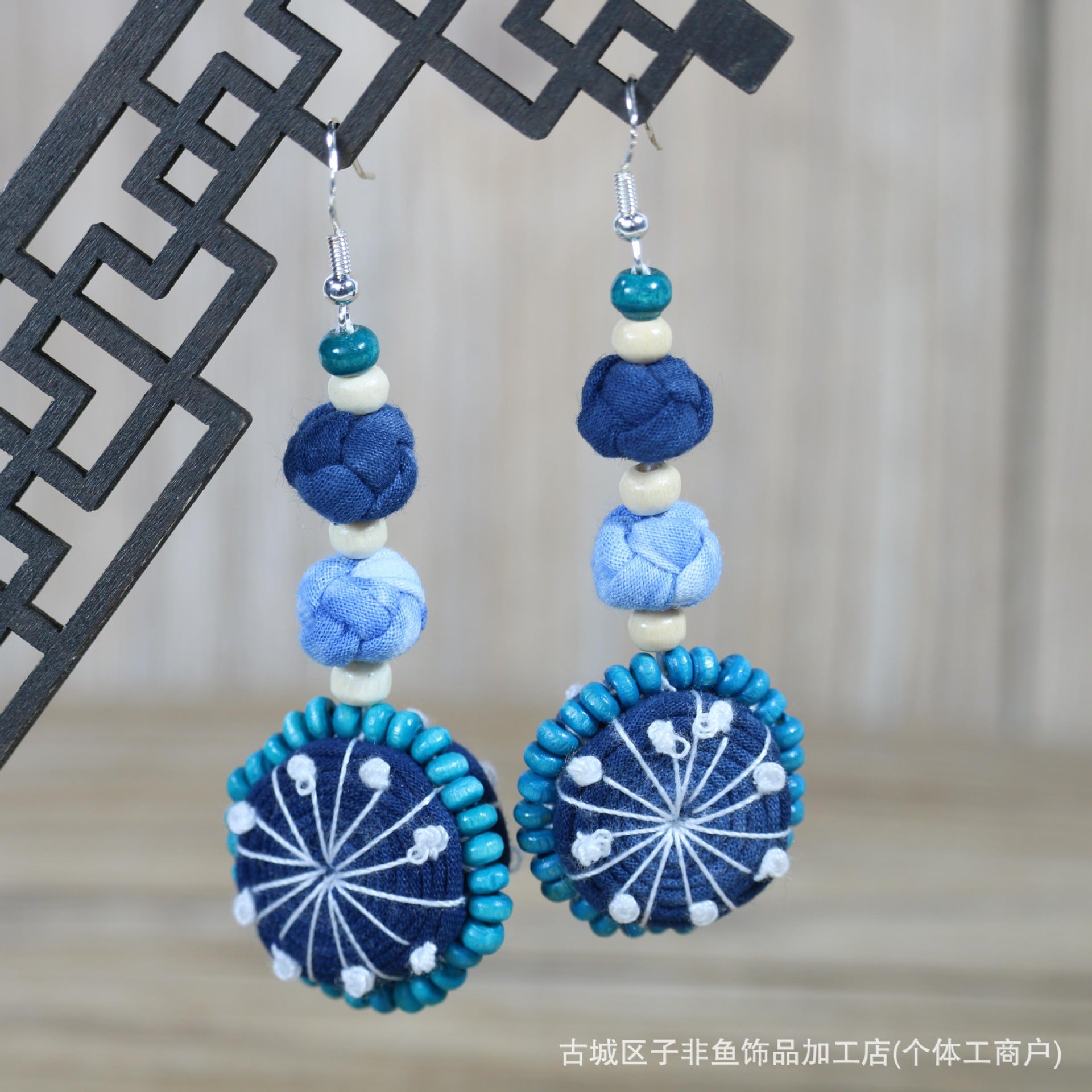 Wholesale Ethnic Style Tie-Dye Style Blue-Dyed Fabric Handmade Earrings
