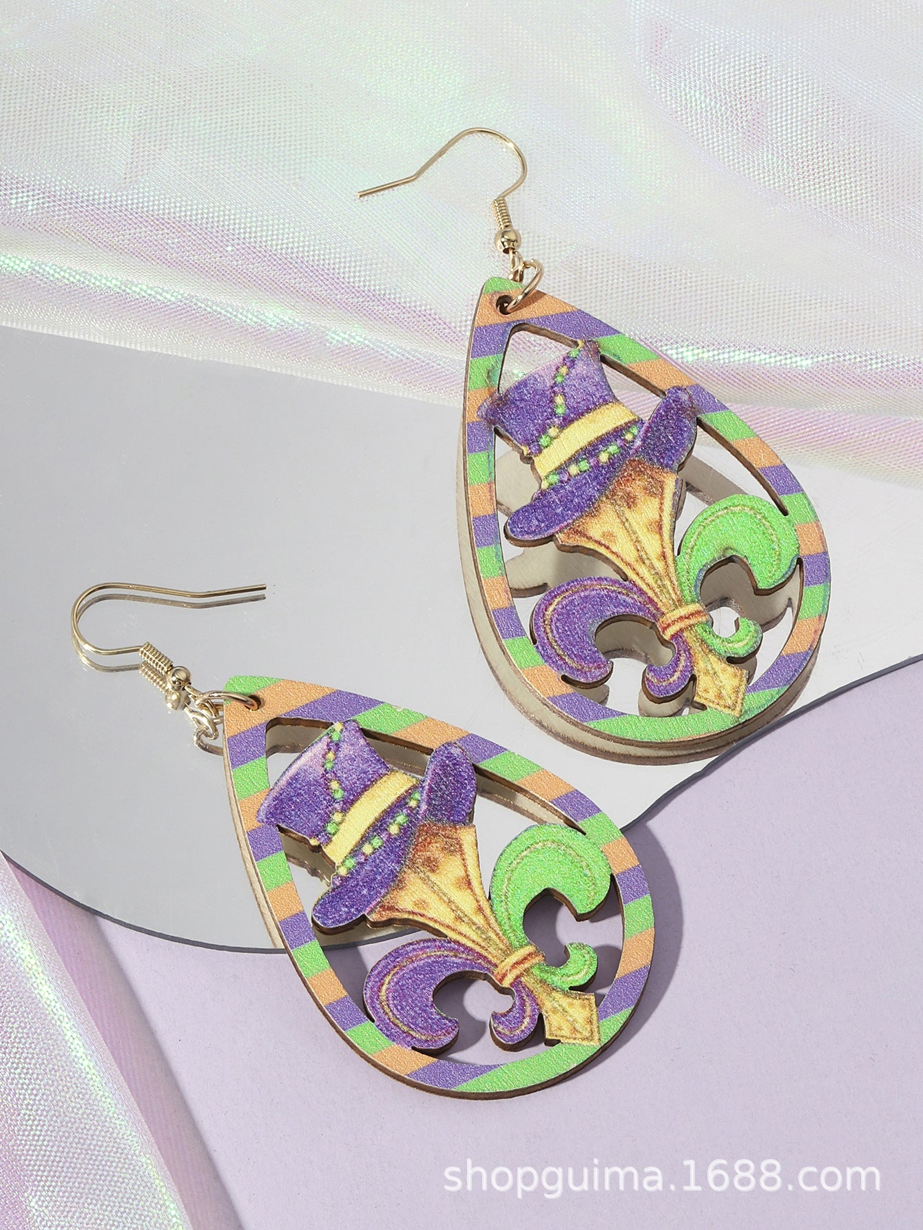 Wholesale Wholesale ladies cross-border carnival teardrop mask lightweight wooden earrings