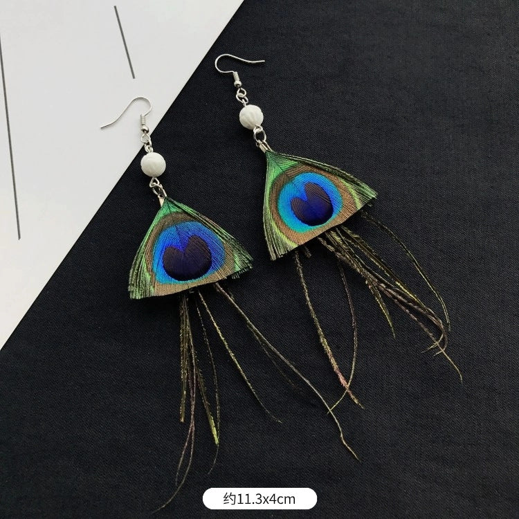 Wholesale Peacock Feather Tassel Bohemian Earrings