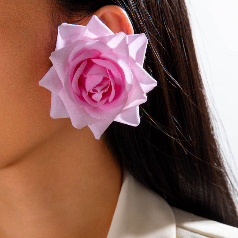 Wholesale Fabric flower tassel beaded earrings