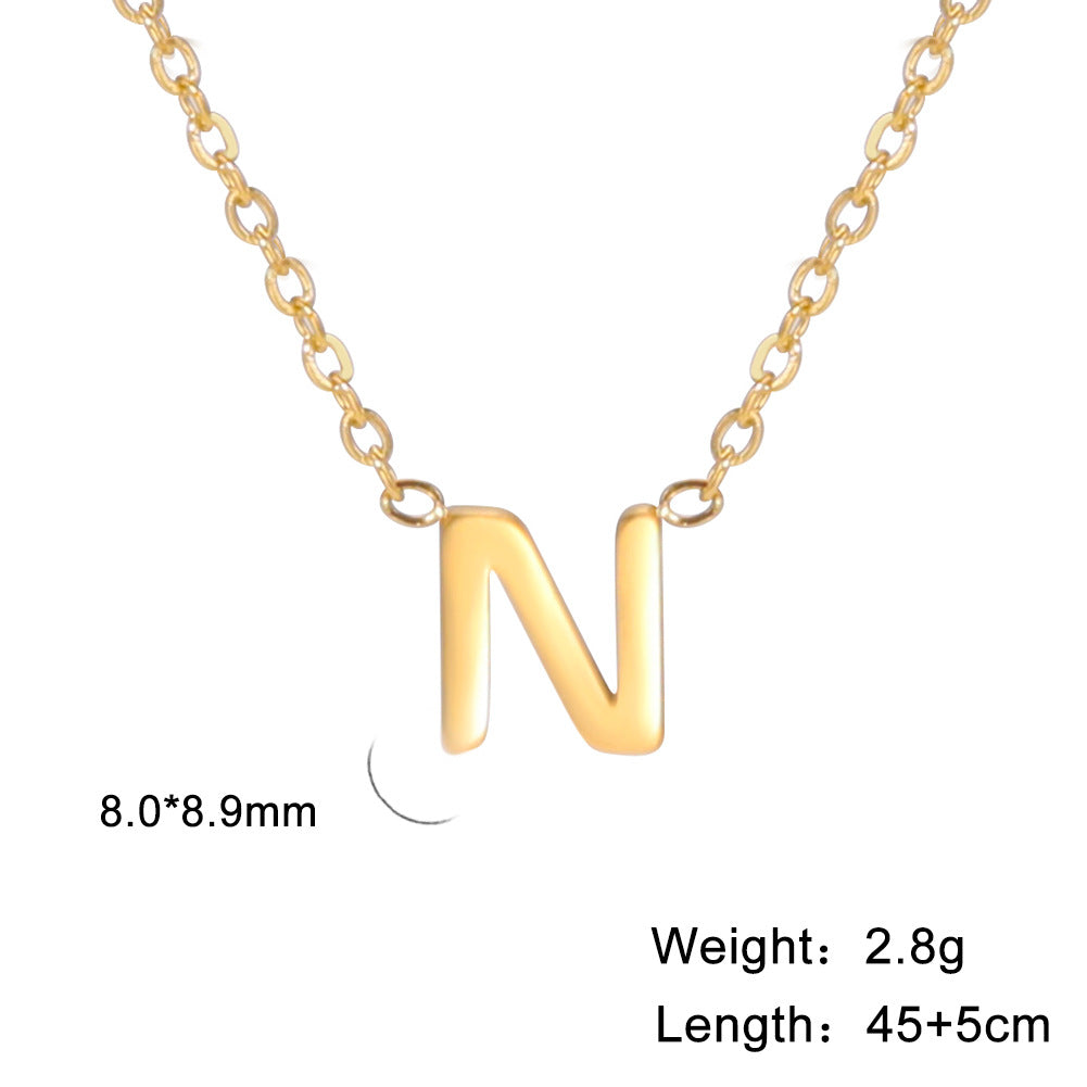 Wholesale 26 Letter 18k Genuine Gold Electroplating Non Fading Stainless Steel Necklace