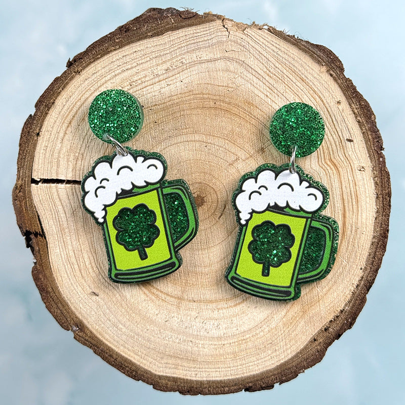 Wholesale Festival Beer Cartoon Carnival Green Clover Ear Jewelry