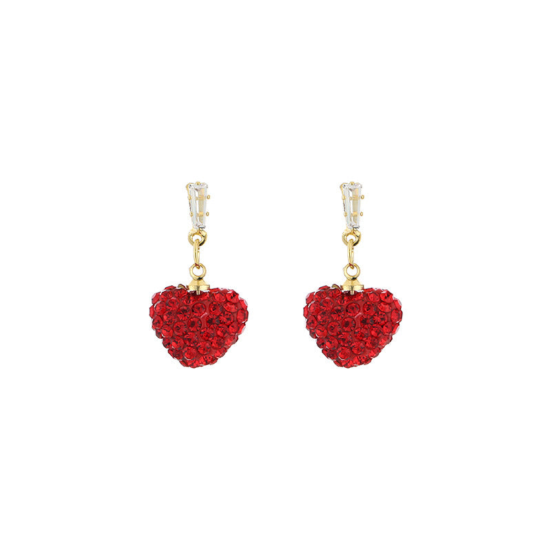 Wholesale Red Full Diamond Heart-shaped Titanium Steel Earrings