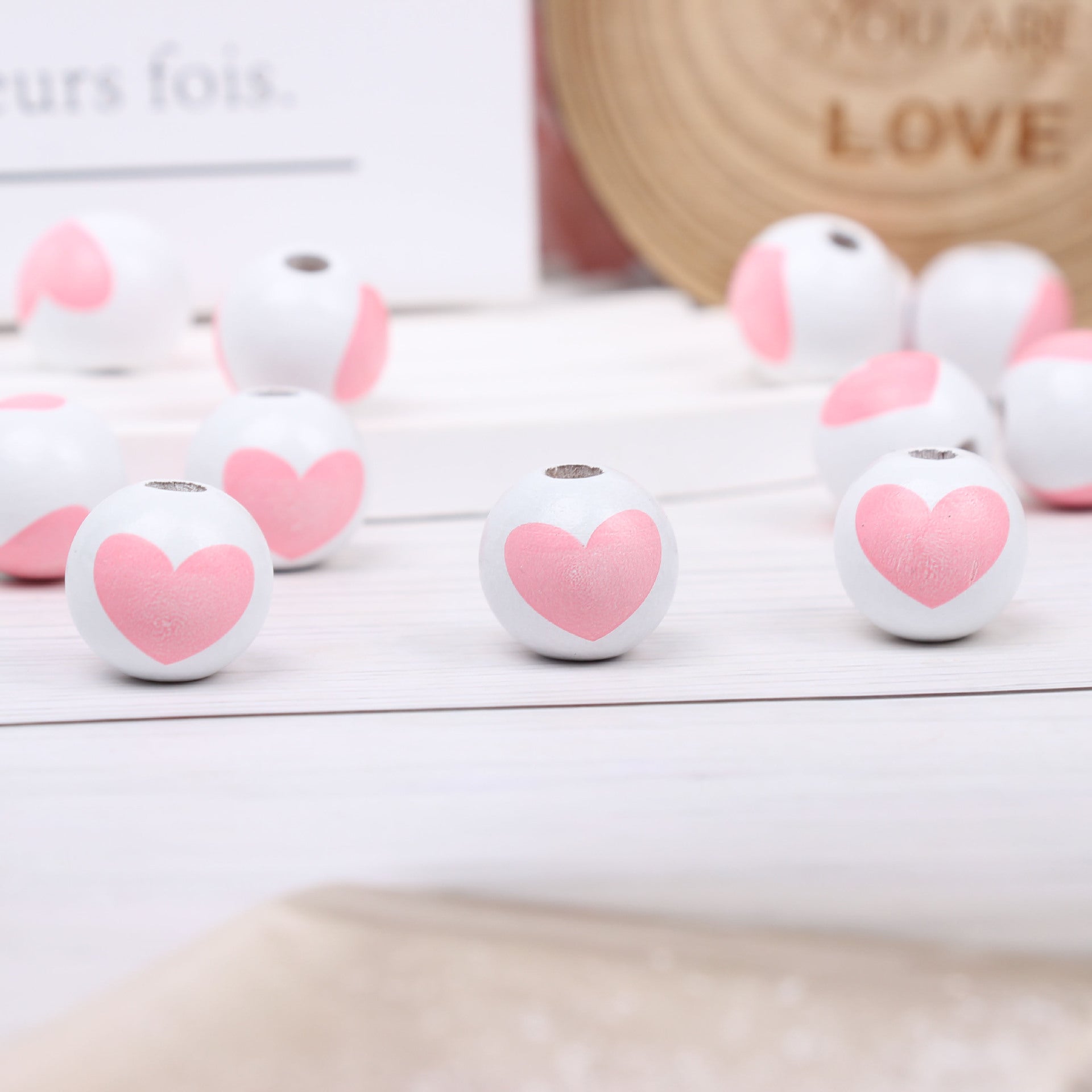 Wholesale 20PCS DIY Valentine's Day Love Color Tassels Twine Wooden Beads