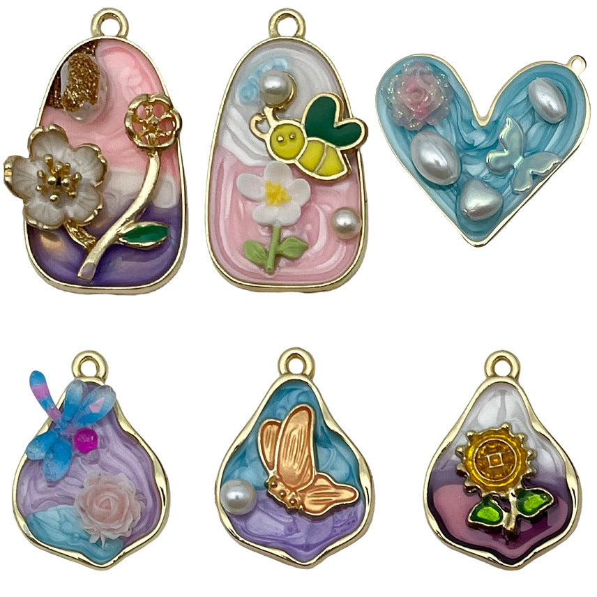 Wholesale Oil Painting Ocean Series DIY Alloy Oil Drop Pendant Necklace Earrings