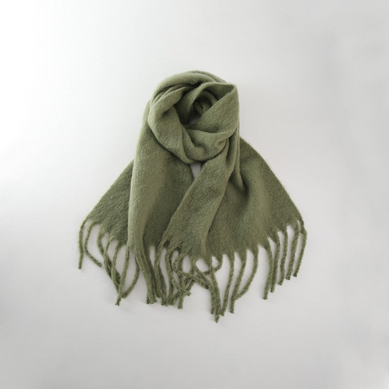 Wholesale Autumn and Winter Thickened Warm Thick Fringed Soft and Waxy Versatile Solid Color Imitation Cashmere Scarf