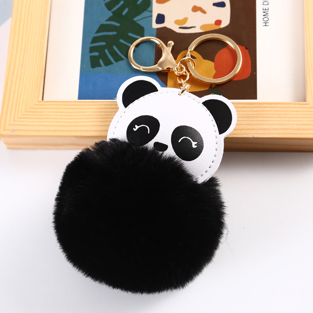 Wholesale Cartoon Panda Fur Ball Alloy Keychain