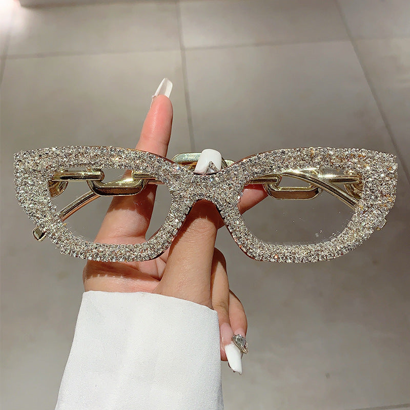 Wholesale Fashion small frame diamond-studded plain glasses
