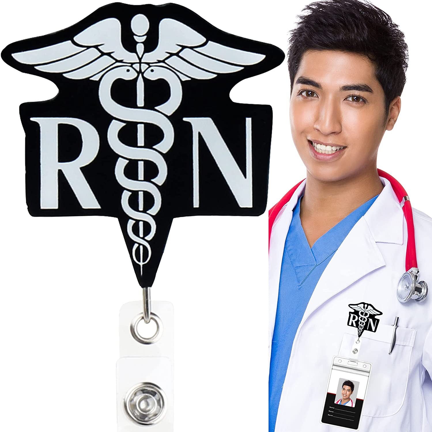 Wholesale Leopard Print Medical Stethoscope Badge Scroll Retractable ABS Keychain