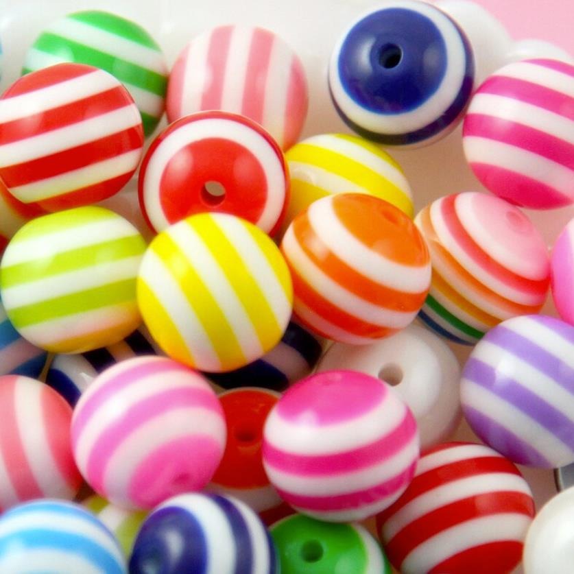 Wholesale 5pcs 20MM Resin Stripe Beads DIY Random Mixed Color Stripe Resin Beads