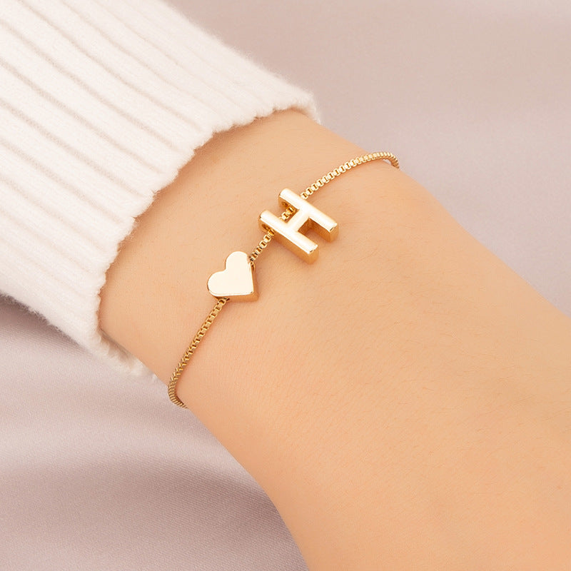 Wholesale Heart 26 Alphabet Alloy Bracelet
