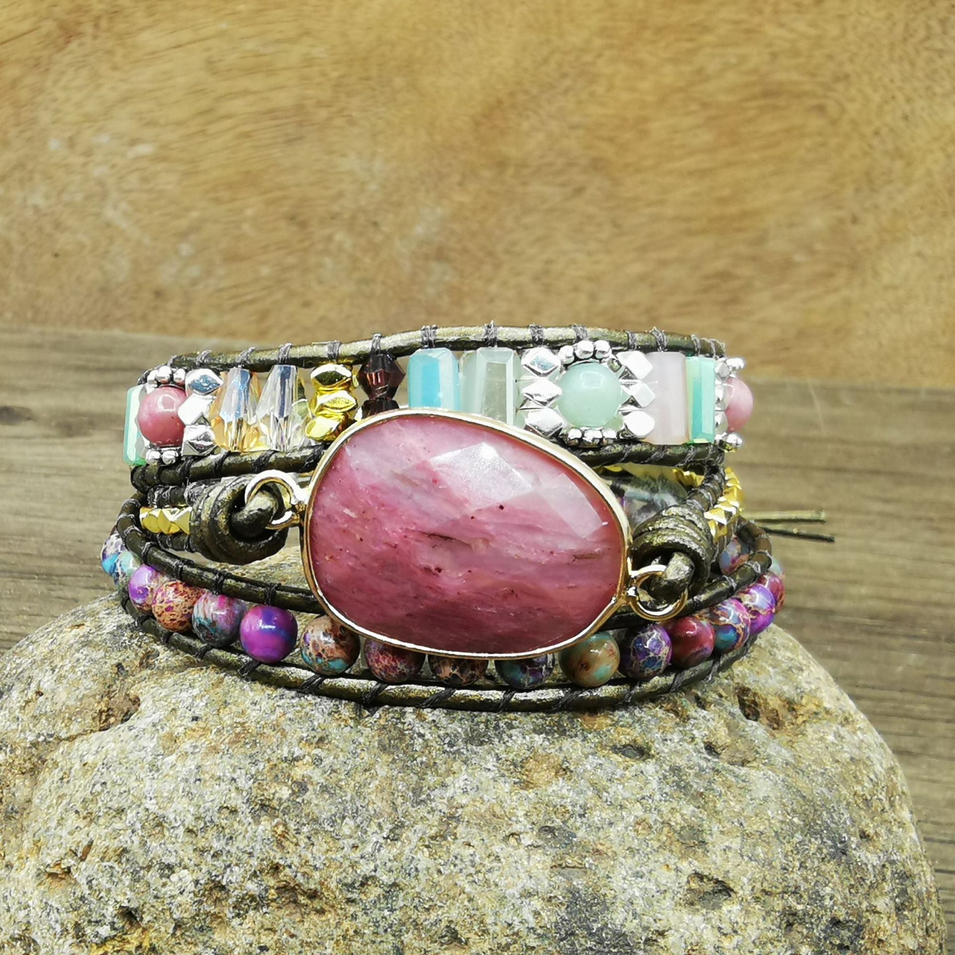 Wholesale Bohemian Natural Rhodolite Creative Multi-layer Bracelet