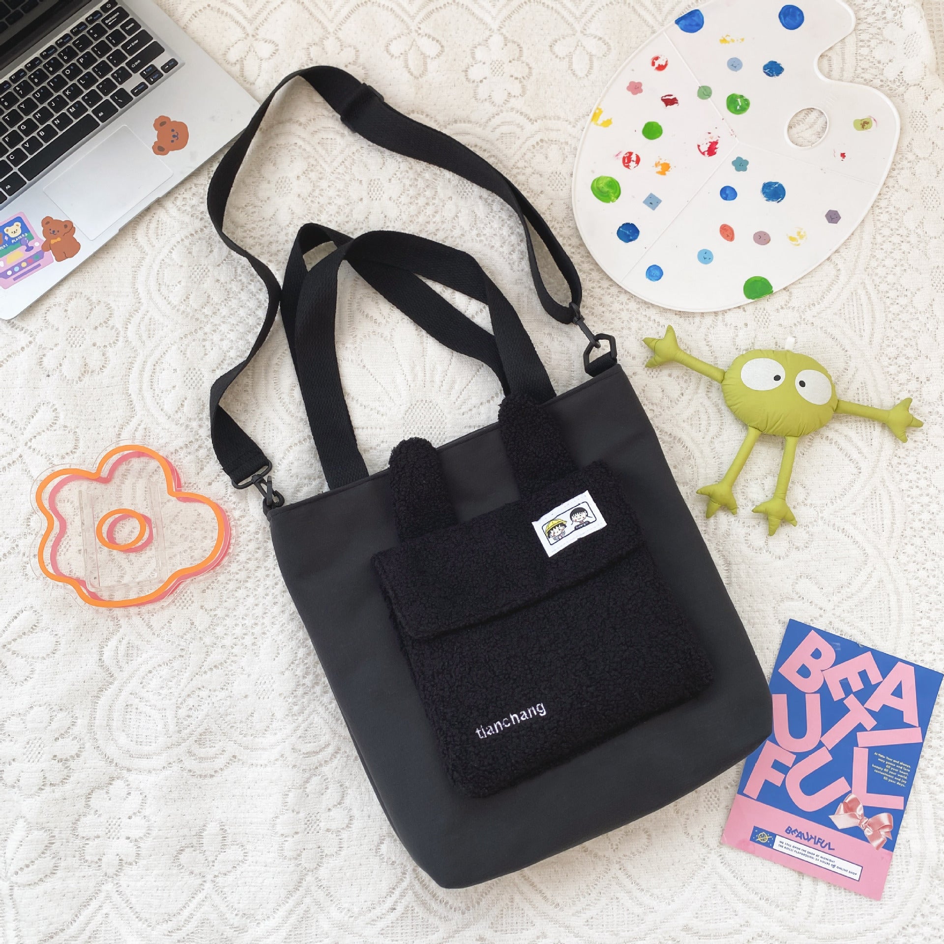 Wholesale Nylon Color Contrast Splicing Lamb Wool Shoulder Bag