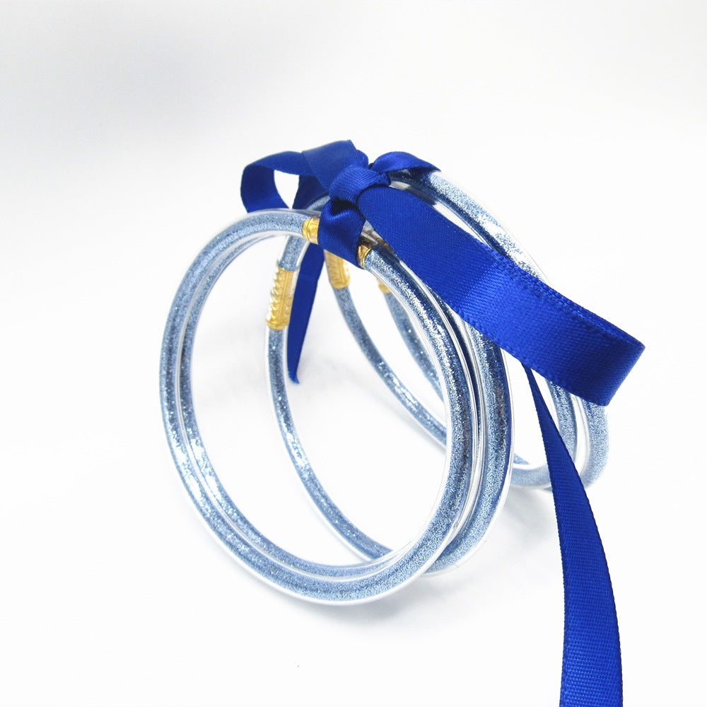 Wholesale Multi-layer silicone rainbow glitter bow bracelet