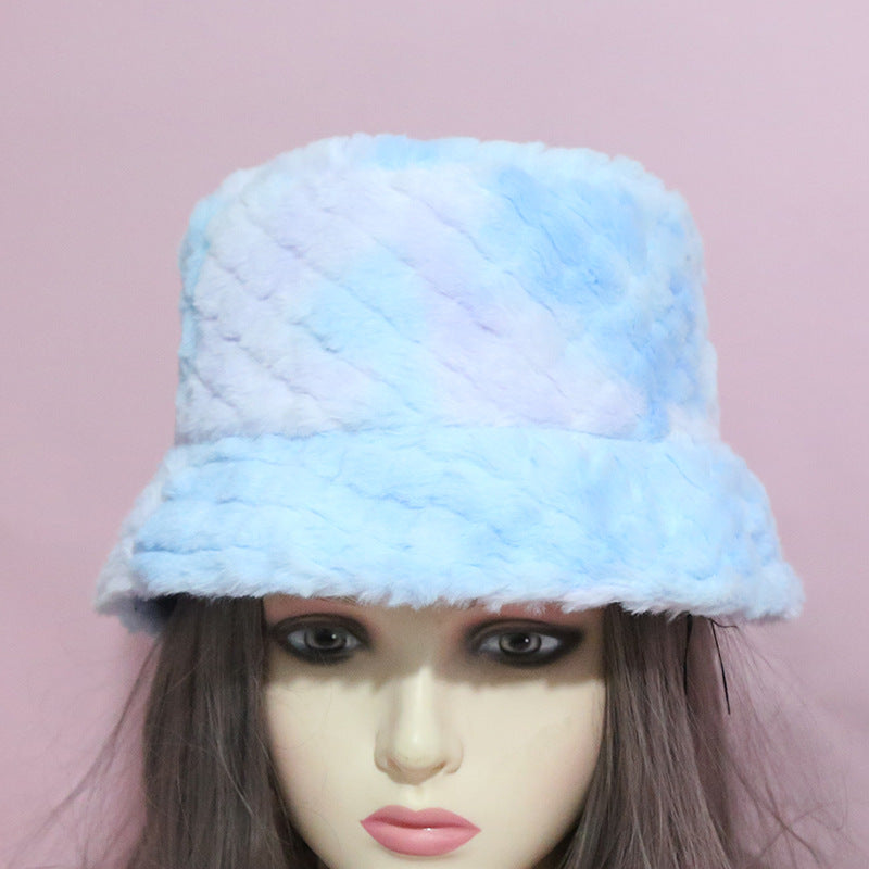 Wholesale 2023 Winter New Plush Diamond Pattern Tie-dye Polyester Hat