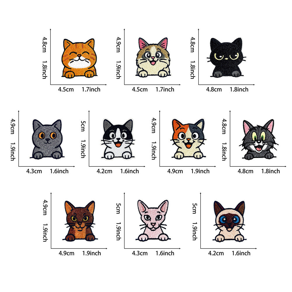 Wholesale 10Pc Cute Cat Embroidery Patches Iron On Adhesive Appliques With Fun Cat Expressions For Coats And Casual Decor OLY Exclusive