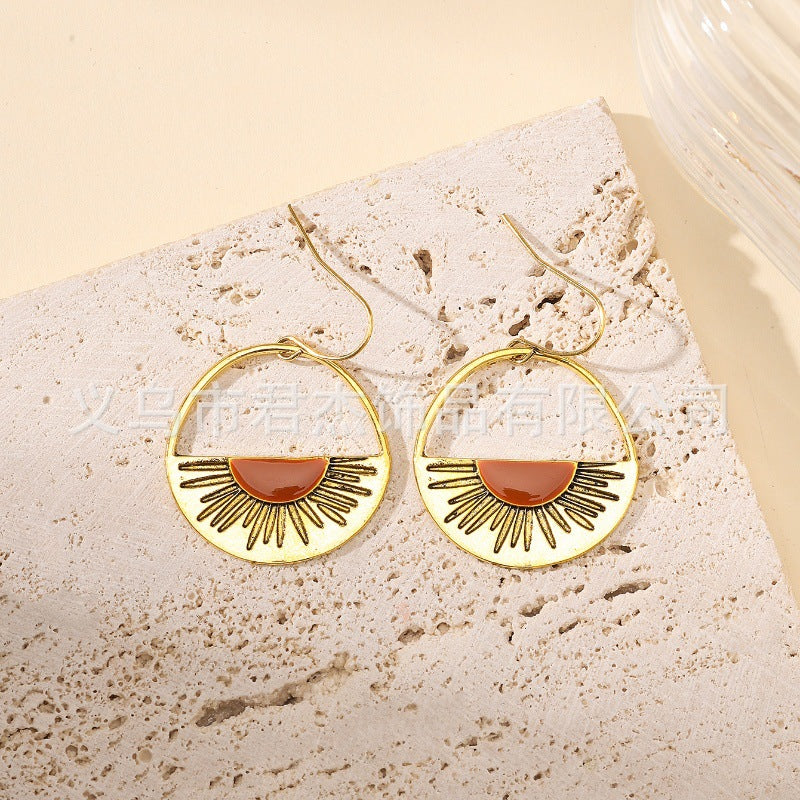 Wholesale Western style geometric semi-circular two-color sun earrings