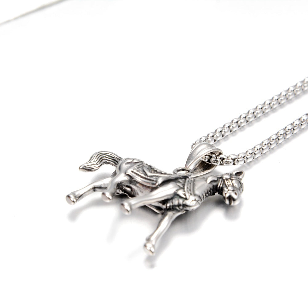 Wholesale Hip Hop Titanium Steel Horse Pendant Necklace