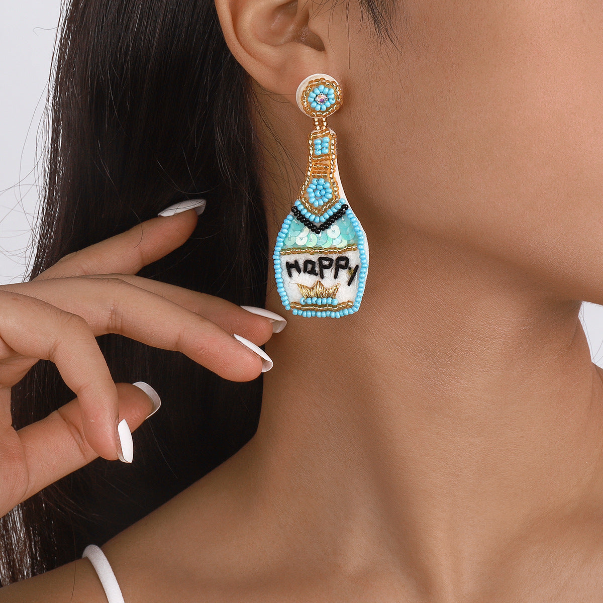 Wholesale Christmas Creative Whiskey Bottle Rice Beads Sequin Earrings