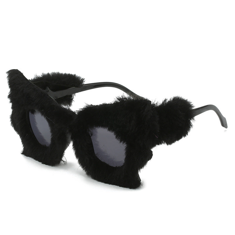 Wholesale Fur-lined Fashion Butterfly Furry Hip-hop Fashion Sunglasses