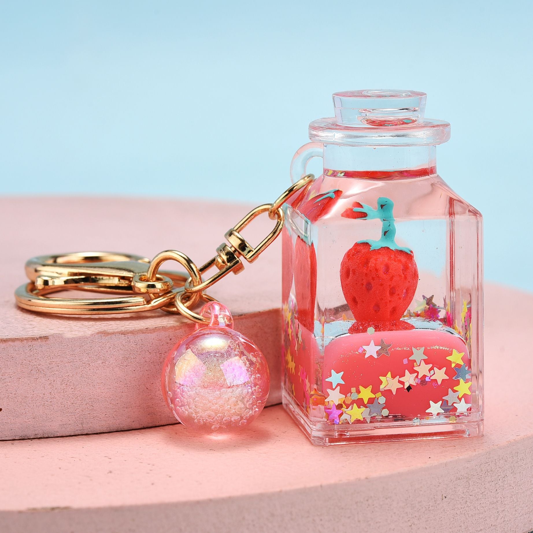 Wholesale Pentagram Strawberry Acrylic Oil Keychains