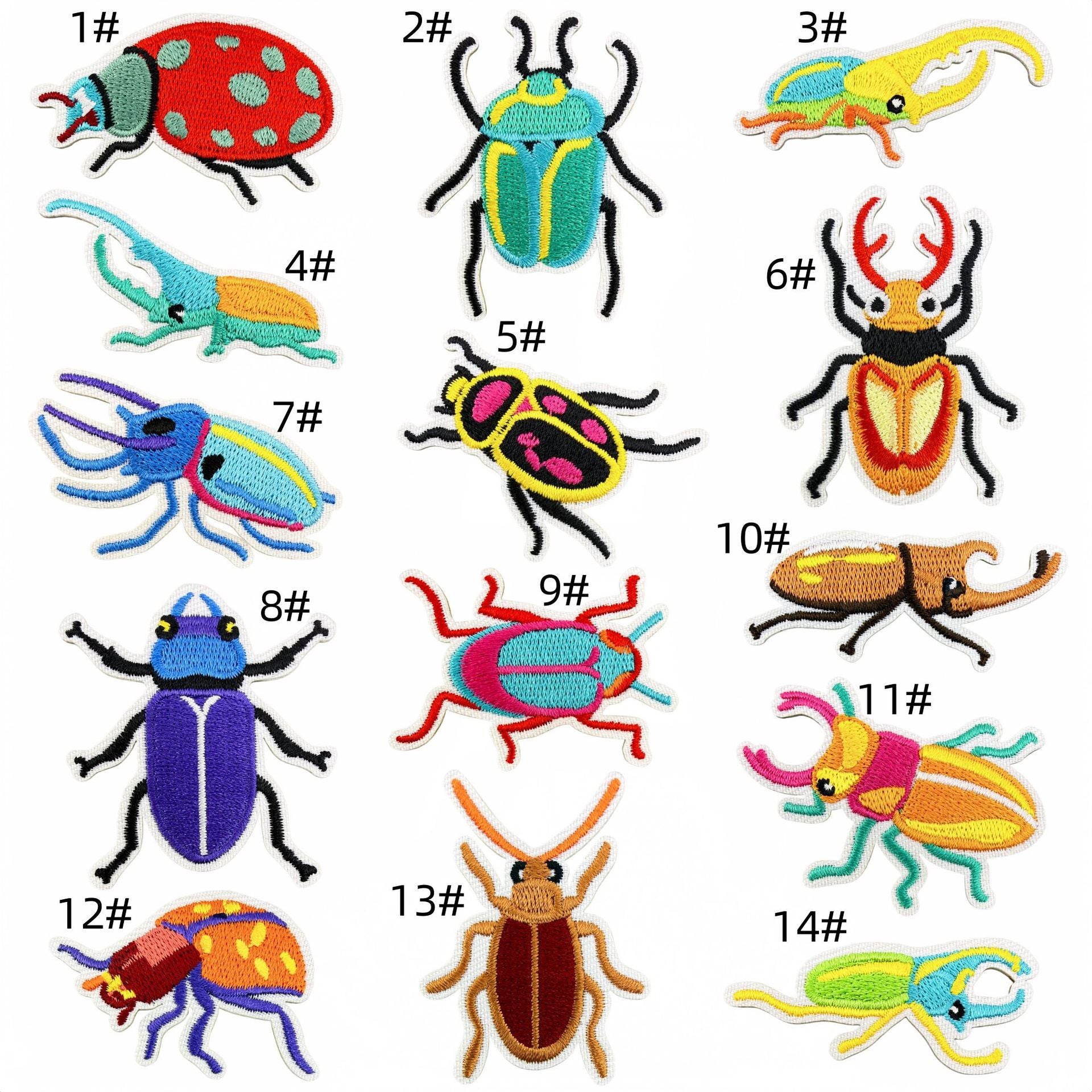 Wholesale Cartoon Insect Beetle Embroidery Patches Iron On Appliques For Clothing And Bag Decoration 14 Piece DIY Craft Supply