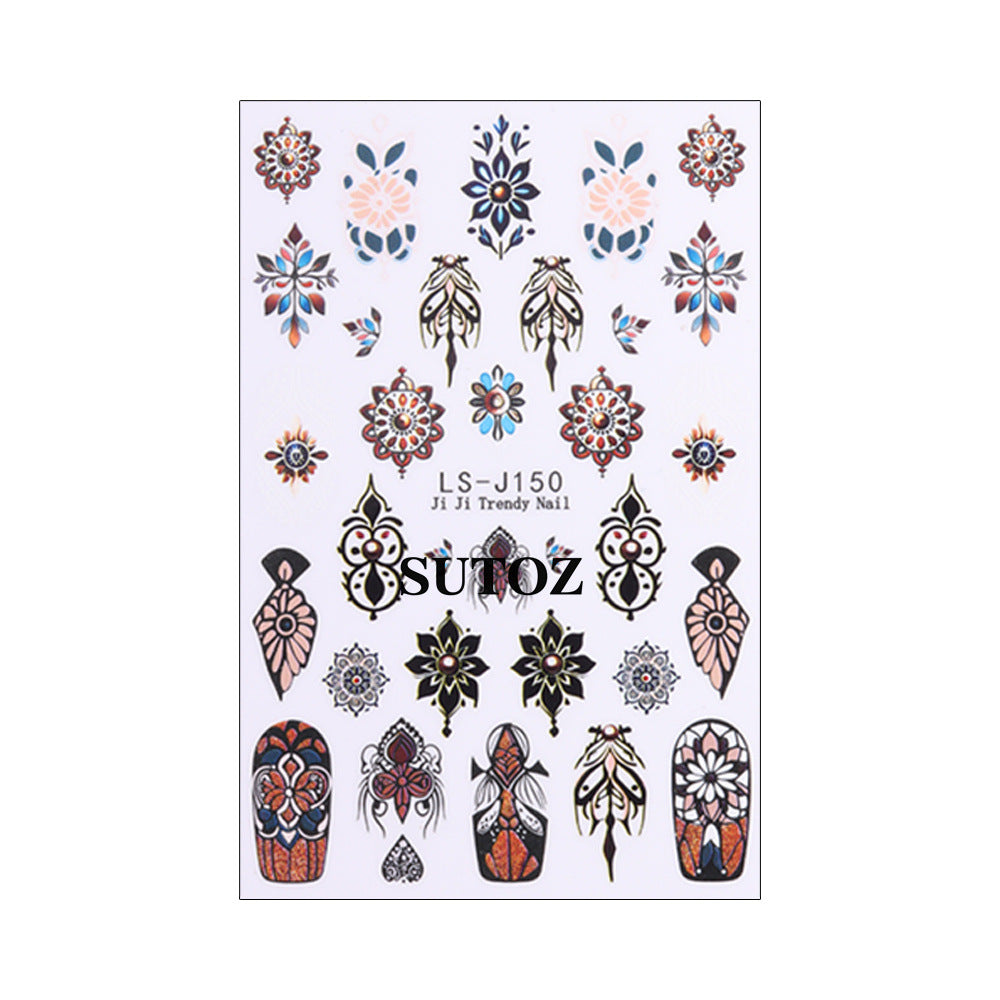 Wholesale 3pcs Nail Art Stickers: Retro Bohemian Feather Pattern