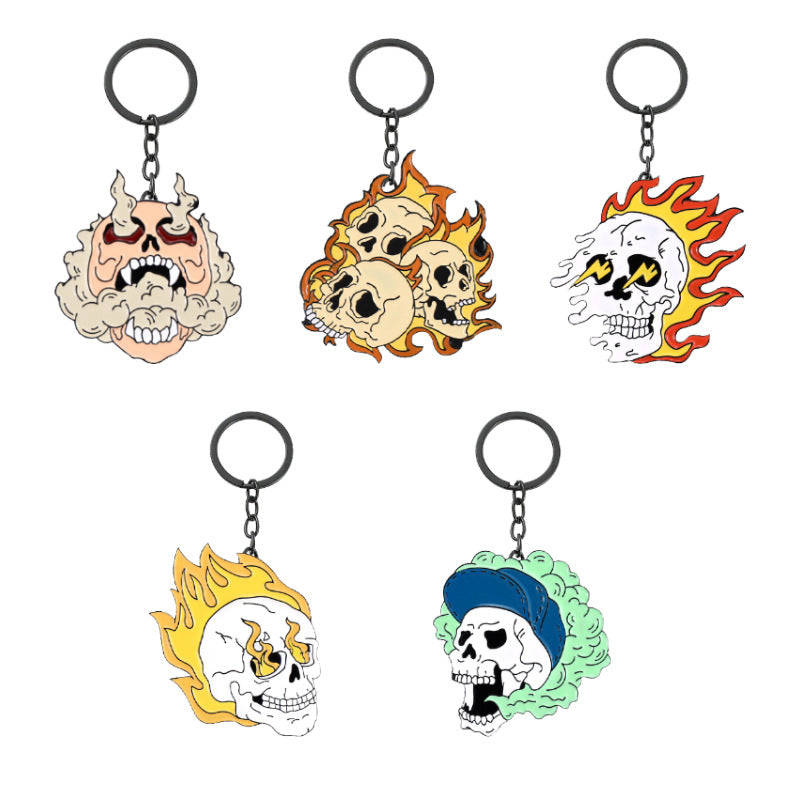 Wholesale 100pcs/pack Halloween Flame Skeleton Zinc Alloy Keychains
