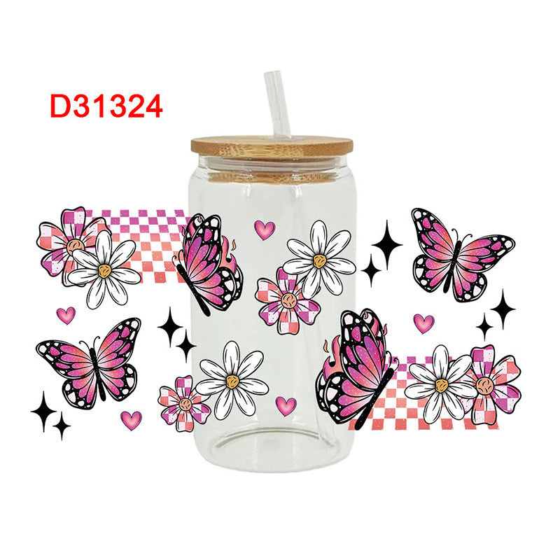 Wholesale Colorful Butterfly Flowers 16oz Cup UV DTF Wraps