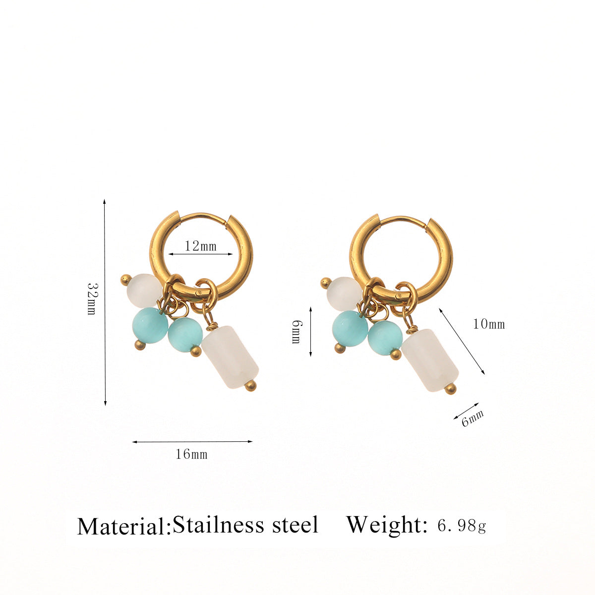 Wholesale colorful Natural stone stainless steel earrings