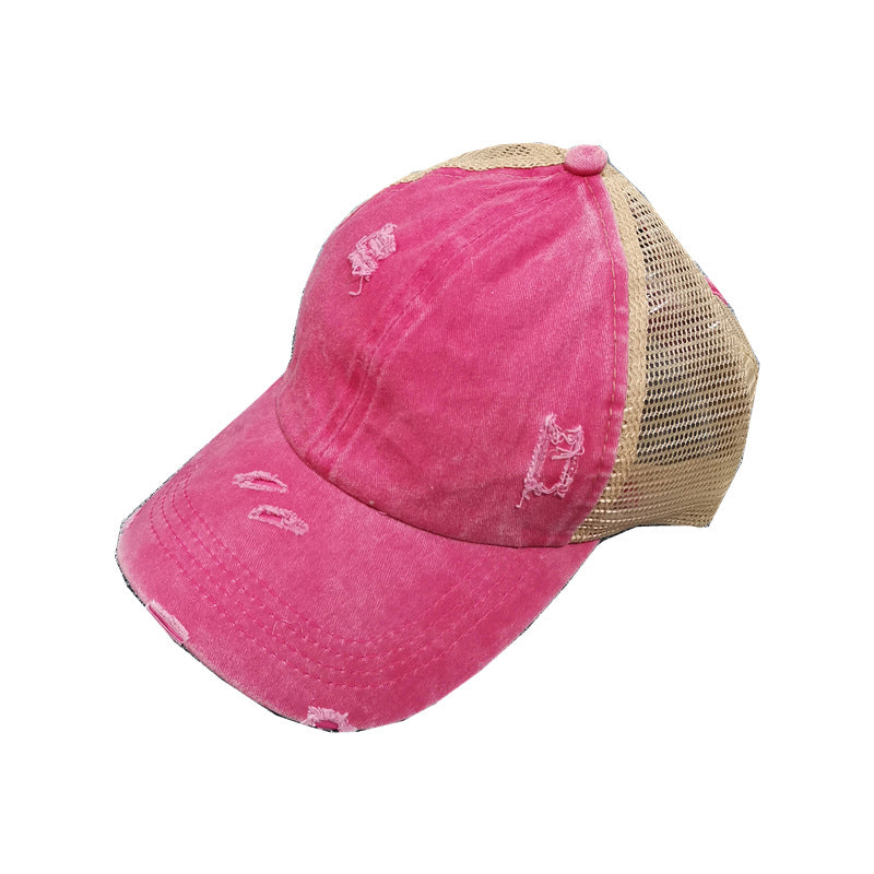 Wholesale Summer, spring and autumn light board old outdoor sunscreen grid washed ponytail baseball cap