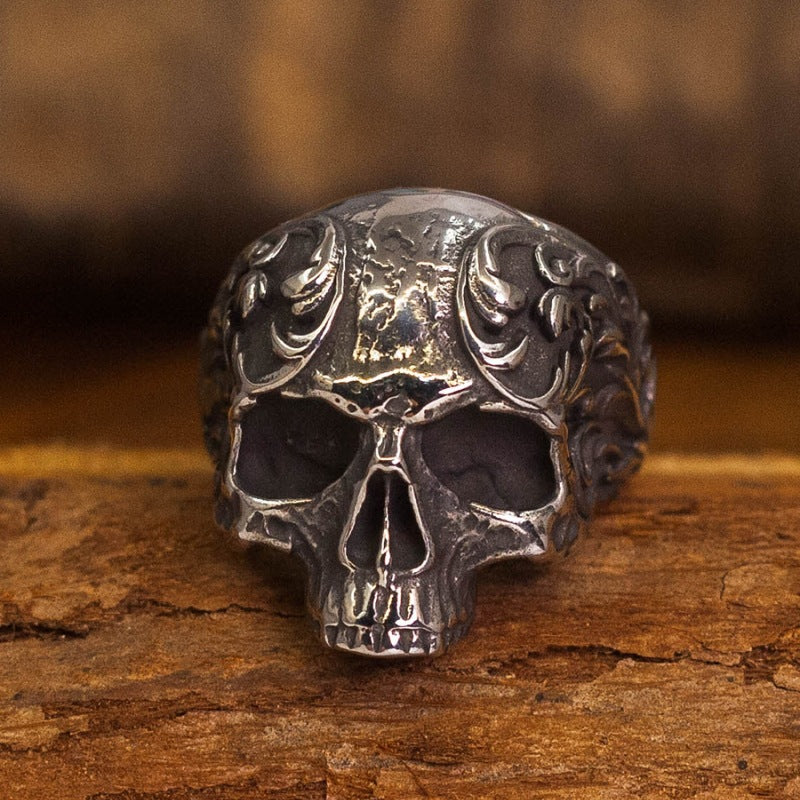 Wholesale Dark Mexican Day of the Dead Retro Old Carved Skull Thai Silver Ring