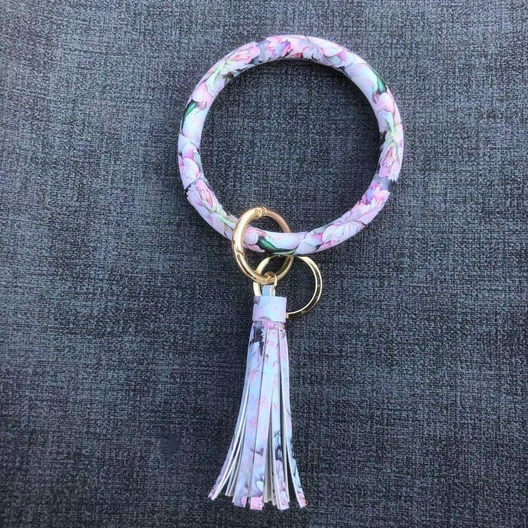 Wholesale Chinese Style Flower Series Pu Leather Tassel Bracelet Keychain