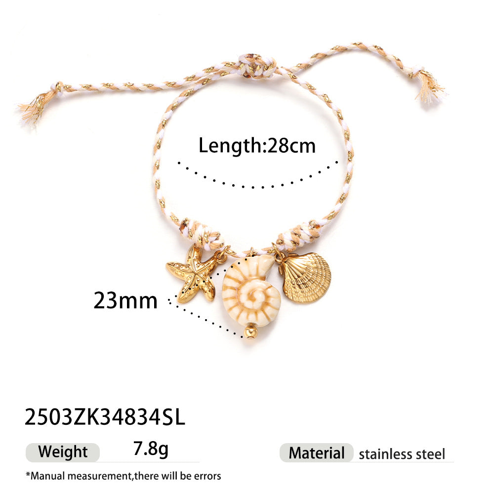 Wholesale Taina' s New Creative Ocean Series Stainless Steel Bracelet Girls Ceramic Conch Titanium Steel Pendant Shell Hand Jewelry