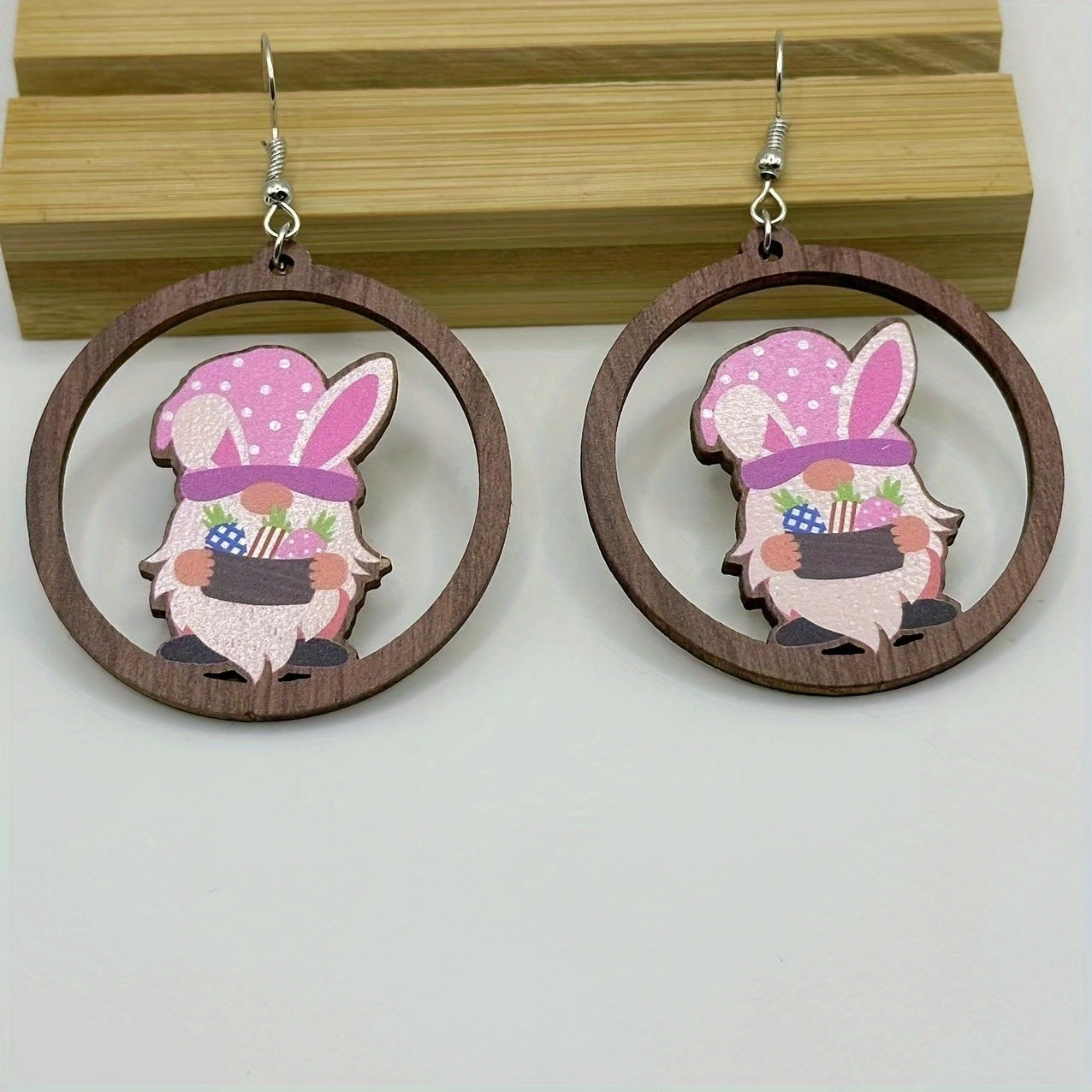 Wholesale Easter Flower Basket Rabbit Printed Easter Egg Earrings