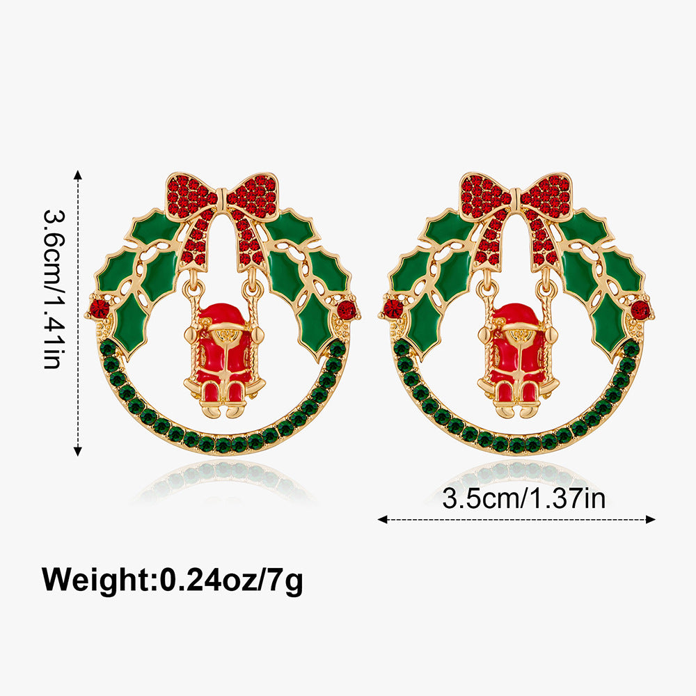 Wholesale Christmas tree atmosphere hollow five-pointed star diamond earrings