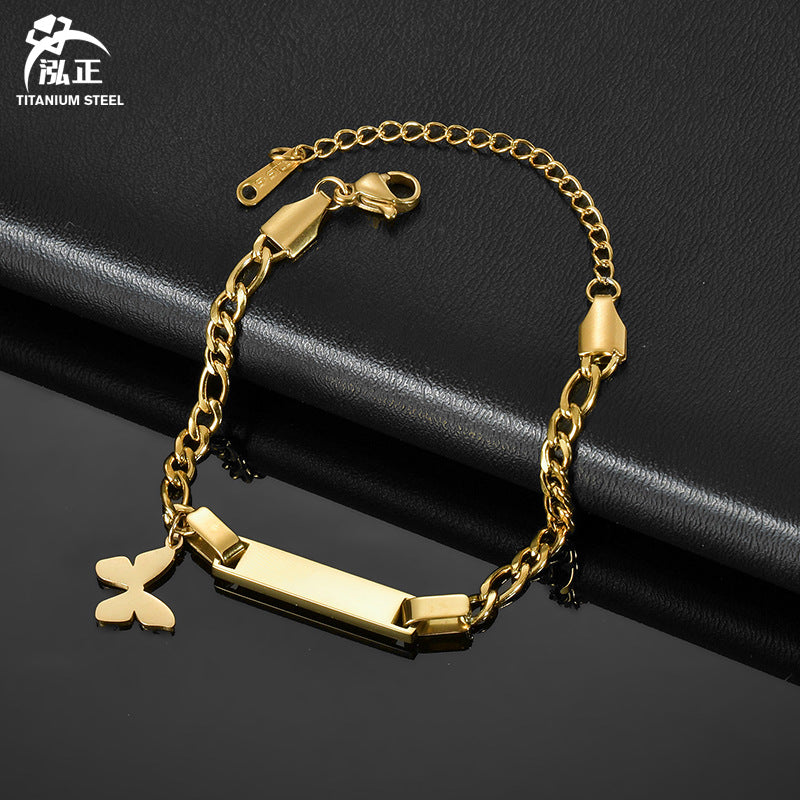 Wholesale Simple Children's Stainless Steel Laser Engravable Crown Pendant Bracelet