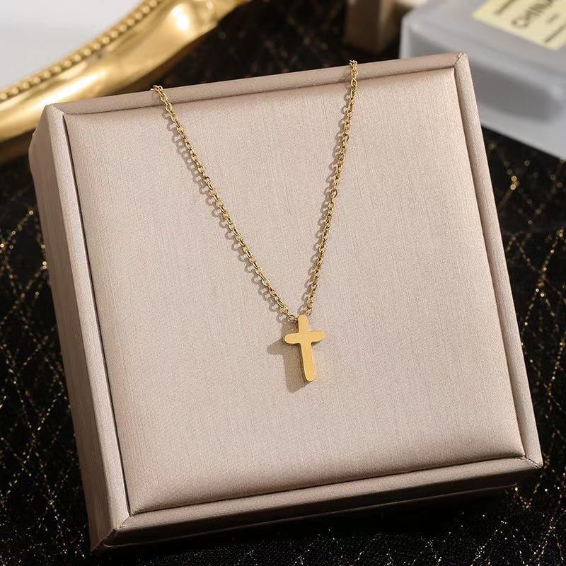 Wholesale Retro Gold Tone Cross Pendant Necklace For Women Titanium Steel O Chain Chic Jewelry Accessory
