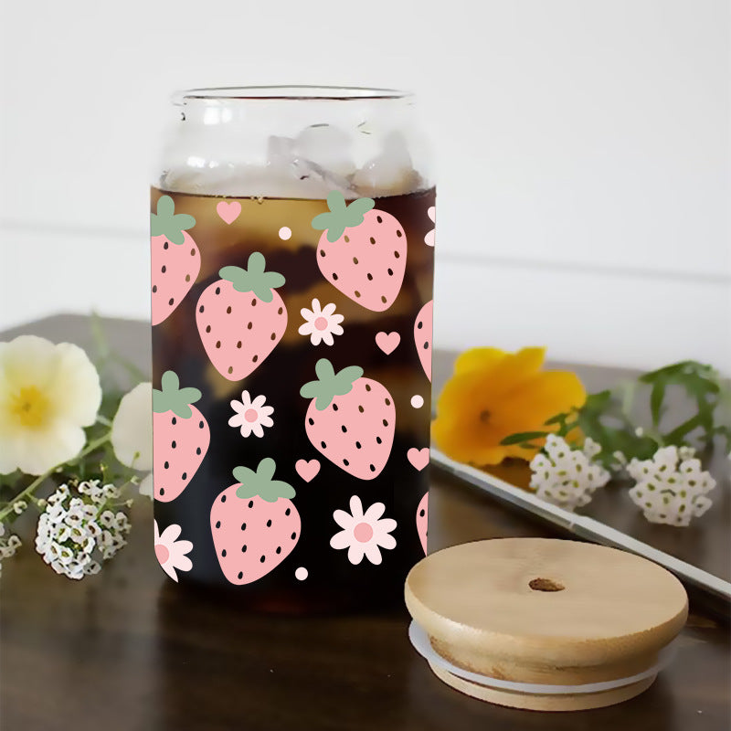 Wholesale Pink Strawberry Bow 16oz Cup UV DTF Wrap