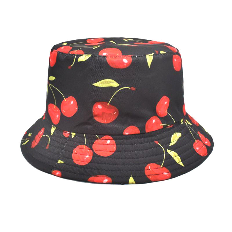 Sombrero de cubo de patrón de cereza de poliéster al por mayor